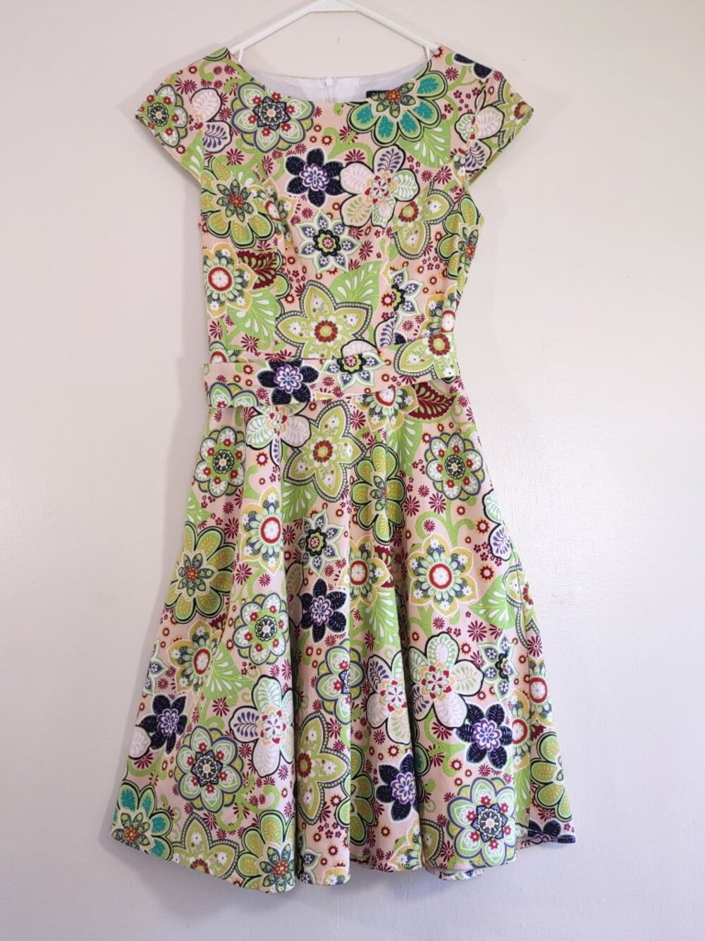 Pukavt Floral Dress Fit & Flare Sz XSmall 'Flower Power' Mod Indie Retro Hippie - Picture 7 of 11